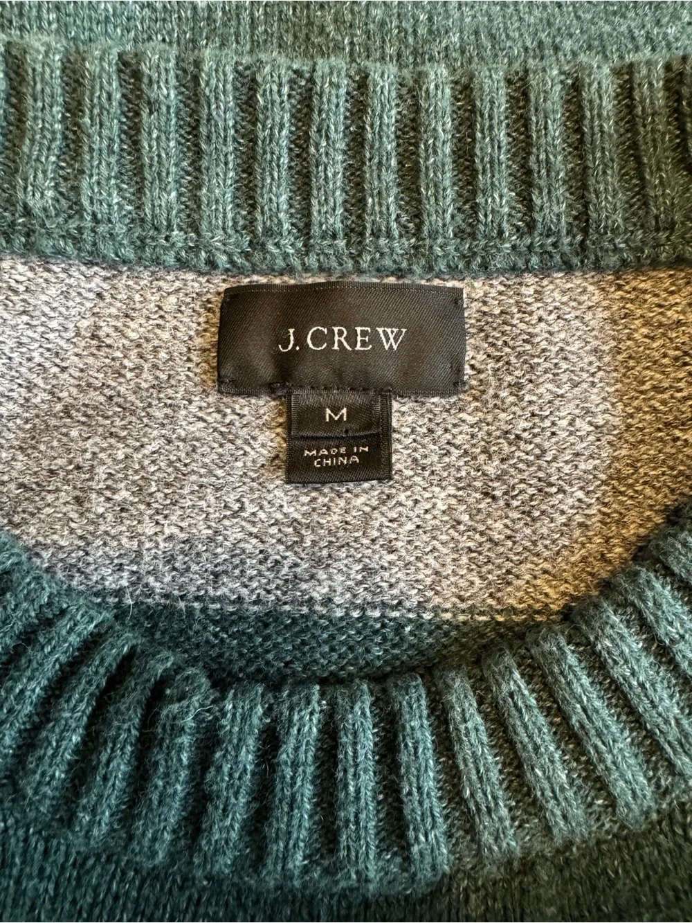 J. CREW Men’s Forest Green Gray Rugby Stripe Wool Blend Y2K Preppy Sweater Sz M